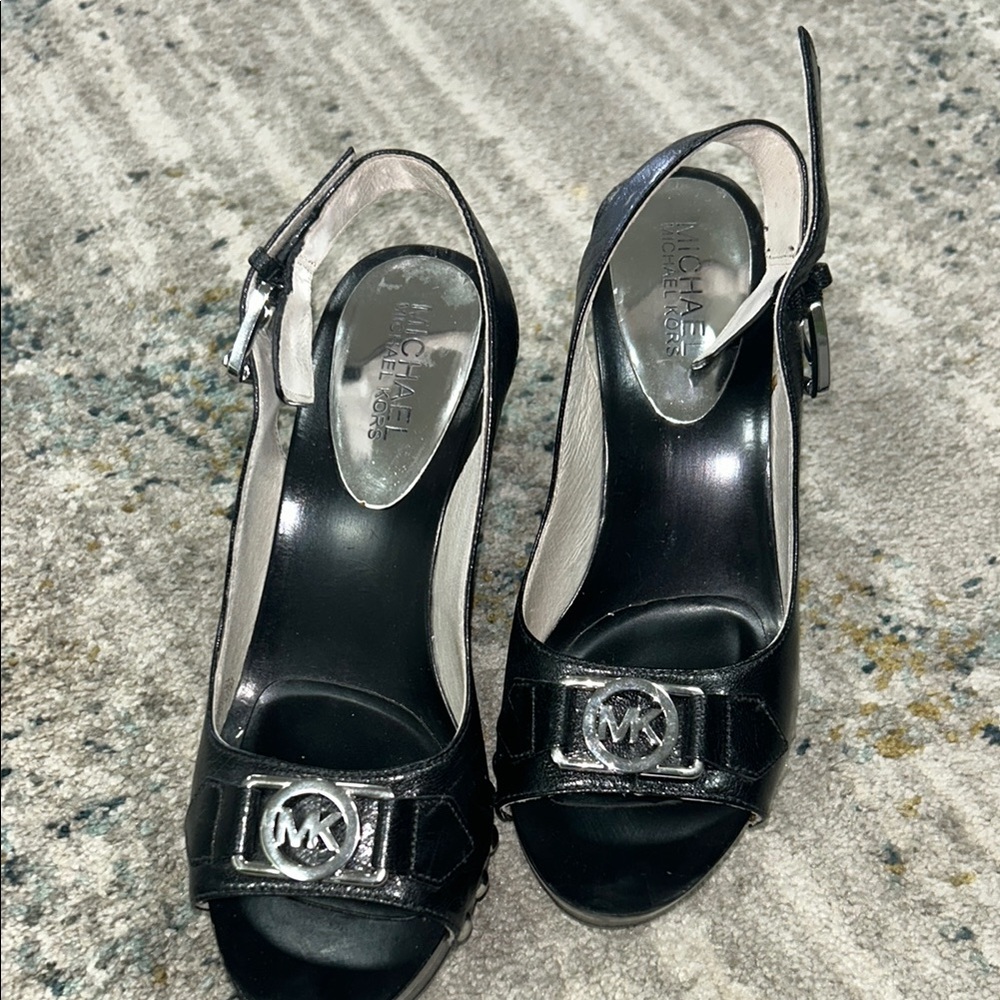 MICHAEL Michael Kors Black Platform Slingback Sandals